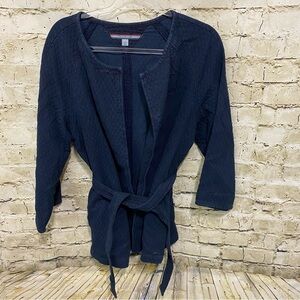 Tommy Hilfiger Navy Blue Cotton Quilted Robe Tie Waist Jacket